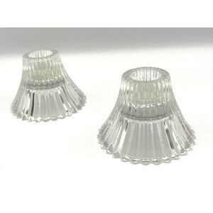 VTG Vintage Crystal Ribbed Fluted Taper Candlestick Holders pair 2 1/8" Tall